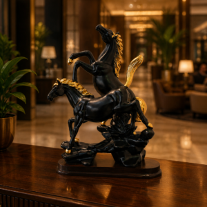 Luxury Black & Gold Dual Horse Showpiece