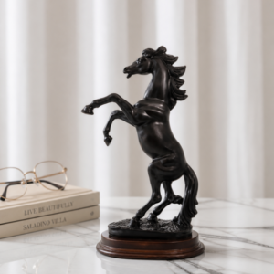 Elegant Black Rearing Horse Sculpture – Luxury Table Decor