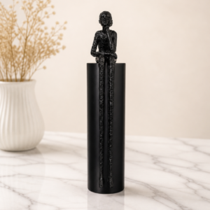 Modern Abstract Thinker Figurine – Minimalist Black Resin Sculpture