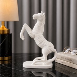 Modern White Rearing Horse Sculpture – Minimalist Luxury Table Decor