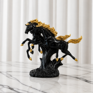 Luxury Black & Gold Running Horses Sculpture – Modern Resin Table Decor