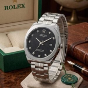 ROLEX date just style stainless steel black dail diamond watch