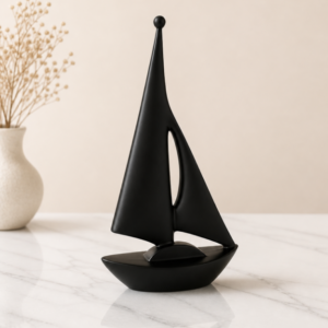 Modern Minimalist Sailboat Sculpture – Black Resin Table Decor