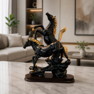 Luxury Black & Gold Dual Horse Showpiece