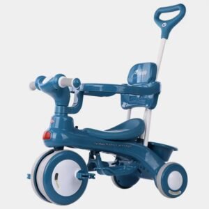 3-in-1 Kids Stroller Tricycle with Parent Push Handle, Safety Guardrail, and Storage Basket – Pastel Blue