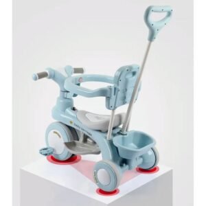 3-in-1 Kids Stroller Tricycle with Parent Push Handle, Safety Guardrail, and Storage Basket – Pastel Blue