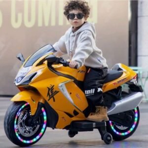 Premium Kids Battery-Operated Hayabusa Hyper-Sport Heavy Bike – Large 12V Electric Ride-on Toy Motorcycle with Training Wheels & Lights