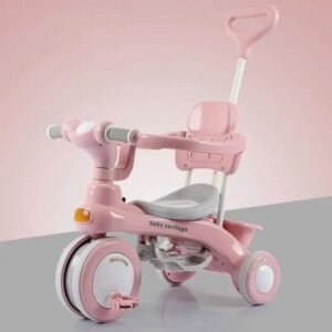 3-in-1 Kids Stroller Tricycle with Parent Push Handle, Safety Guardrail, and Storage Basket – Pastel Blue
