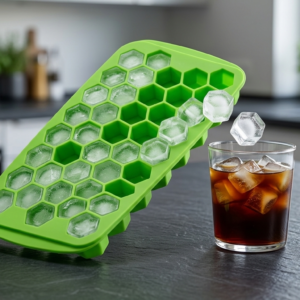 Honeycomb Silicone Ice Cube Tray with Cover Lid – Flexible 37-Grid Mold for Freezers, Beverages, & Cocktails