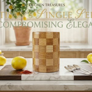 Checkered Wooden Utensil Holder / Kitchen Storage Caddy