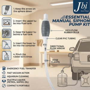 Manual Siphon Fuel & Liquid Transfer Pump Kit – High-Flow Hand Siphon Pump for Petrol, Diesel, Water & Oil