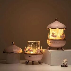 Dreamy Star Bunny Projector – 360° Rotating Musical Carousel Night Light