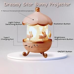Dreamy Star Bunny Projector – 360° Rotating Musical Carousel Night Light