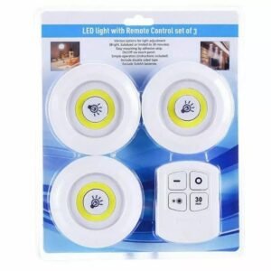 Pack of 3 Wireless LED Puck Lights with Remote Control – Battery Operated Stick-On Under Cabinet Lights with Timer & Dimmable Brightness