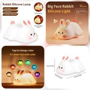 Cute Silicone Bunny Night Light – Tap Control Dimmable Bedside Lamp