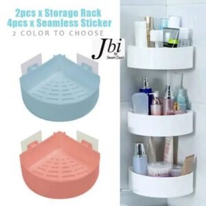 2-Pack Wall-Mounted Corner Storage Racks – Punch-Free Adhesive Bathroom & Kitchen Shelf Organizer
