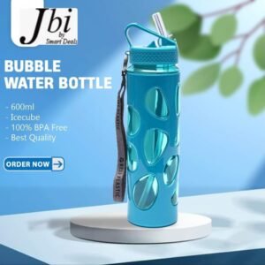 Smart Deals 600ml Bubble Water Bottle with Straw & Strap