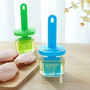 2-in-1 Silicone Oil Basting Brush with Glass Container Dispenser – Heat-Resistant Kitchen Oil Bottle for Cooking, Baking & BBQ