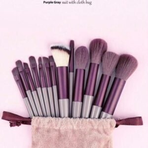 13-Piece Purple Gray Makeup Brush Set with Soft Storage Cloth Pouch – Professional Beauty Brush Kit for Powder, Foundation, Eyeshadow & Blending