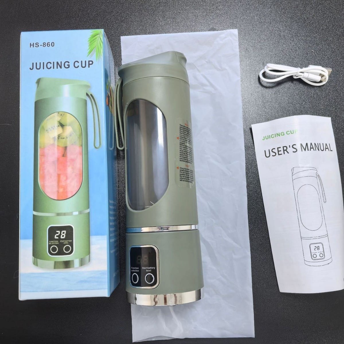 Portable Electric Juicer Cup HS-860 – Rechargeable Personal Mini Blender with Digital Display for Smoothies & Shakes