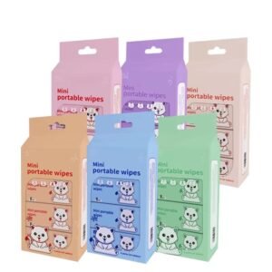 QIANHUI Mini Portable Pocket Wet Wipes – Cute Cartoon Cat Printed Travel Wet Tissues (Pack Sets)