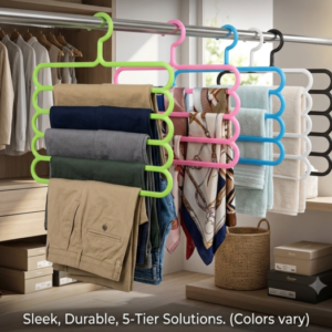 5-Tier Multi-Layer Plastic Closet Clothes Hanger – Space-Saving Organizer for Pants, Trousers, Scarves & Towels