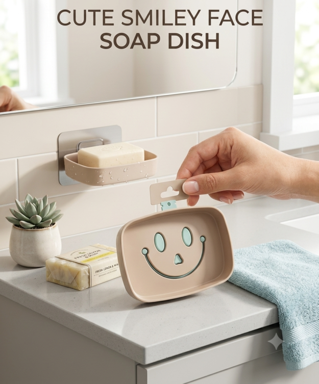 Cute Smiley Face Wall-Mounted Soap Dish Holder